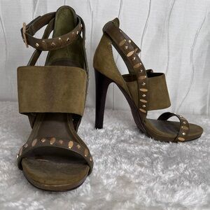 Tory Burch Olive Suede Gold Strap Heels